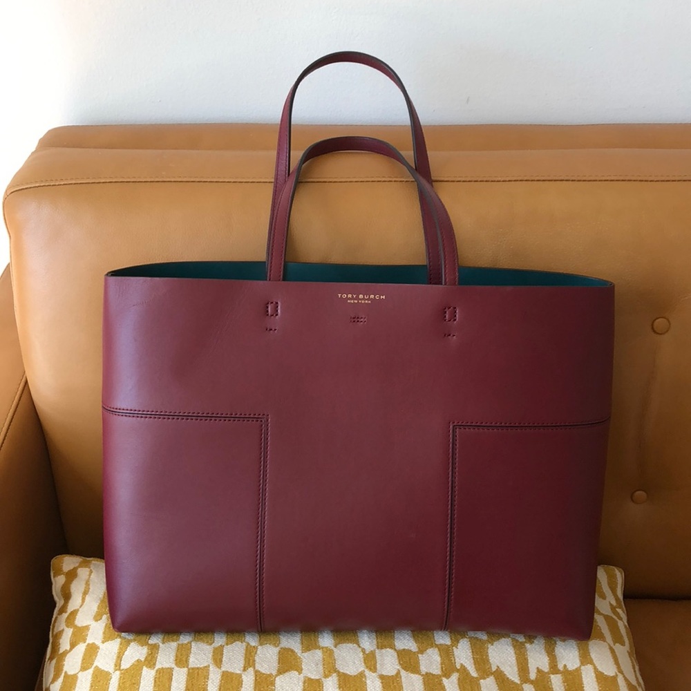 Tory Burch large block T burgundy tote/shoulderbag